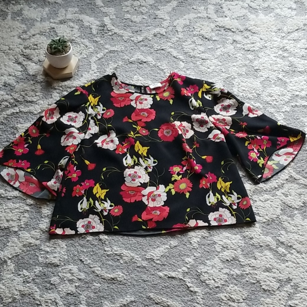 Aritzia Wilfred Cambrai Black Floral Silk Top XS